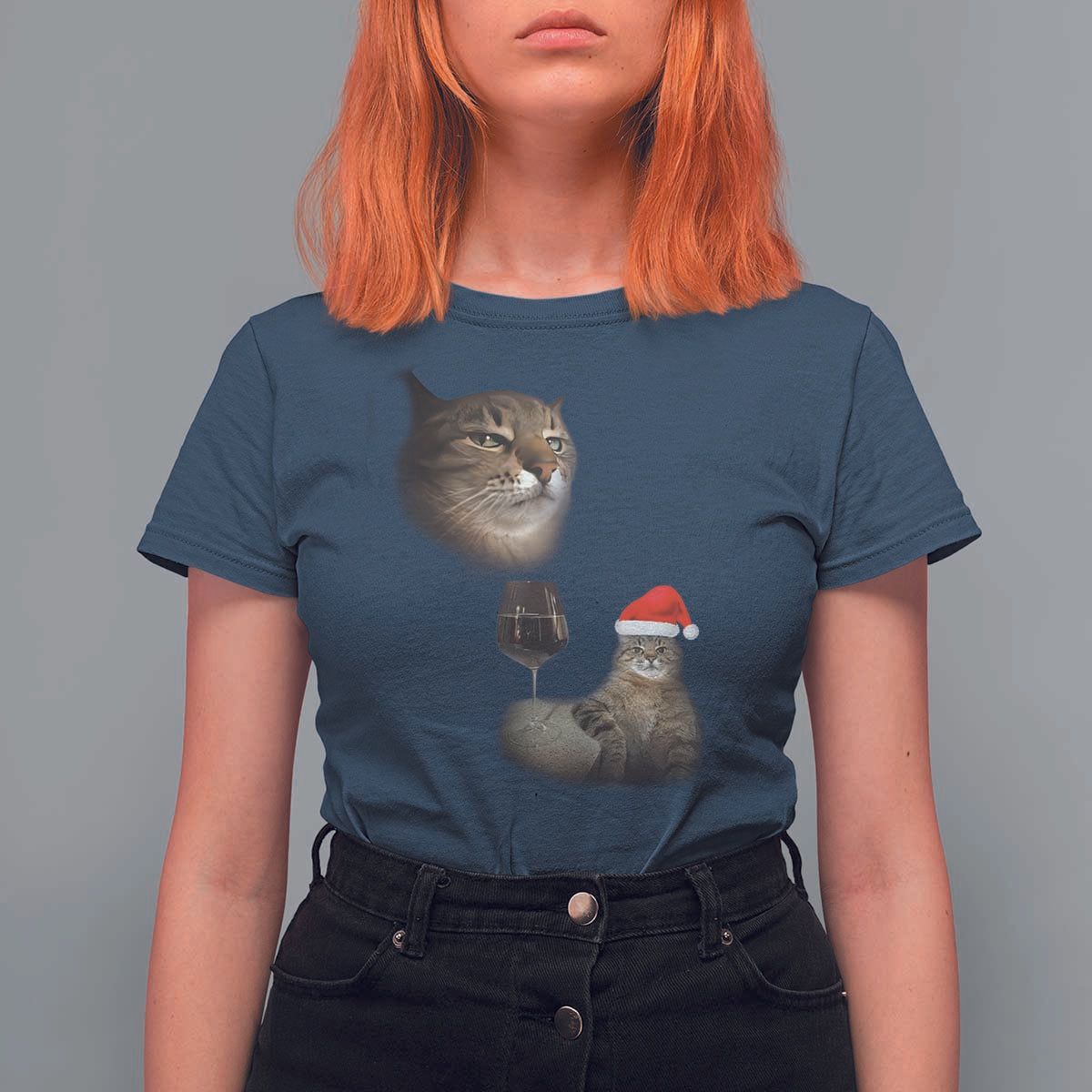 Funny Cat Christmas T Shirt For Women Cats Drinking Wine Oddly Specific Meme - Wonder Print Shop