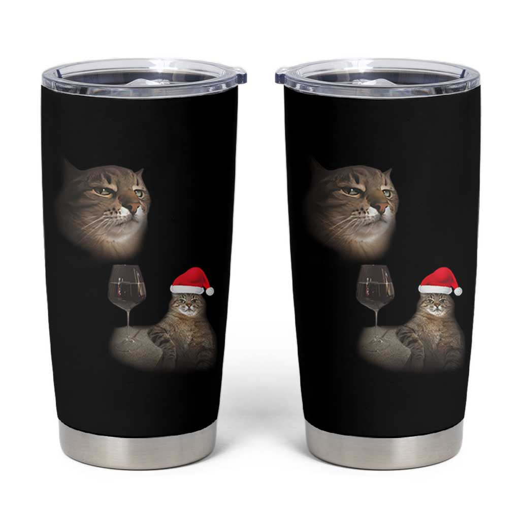 Funny Cat Christmas Tumbler Cup Cats Drinking Wine Oddly Specific Meme - Wonder Print Shop