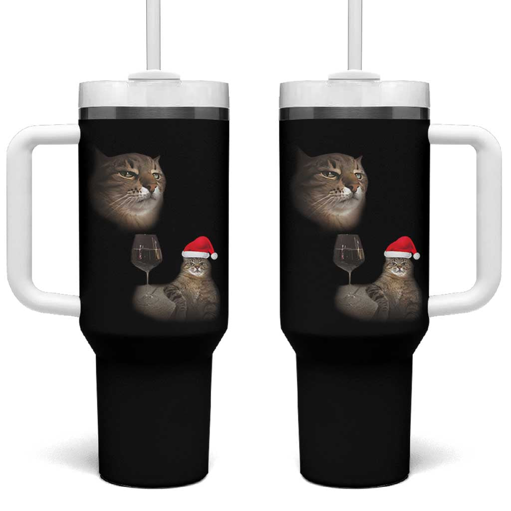 Funny Cat Christmas Tumbler With Handle Cats Drinking Wine Oddly Specific Meme - Wonder Print Shop