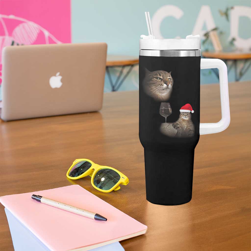 Funny Cat Christmas Tumbler With Handle Cats Drinking Wine Oddly Specific Meme - Wonder Print Shop