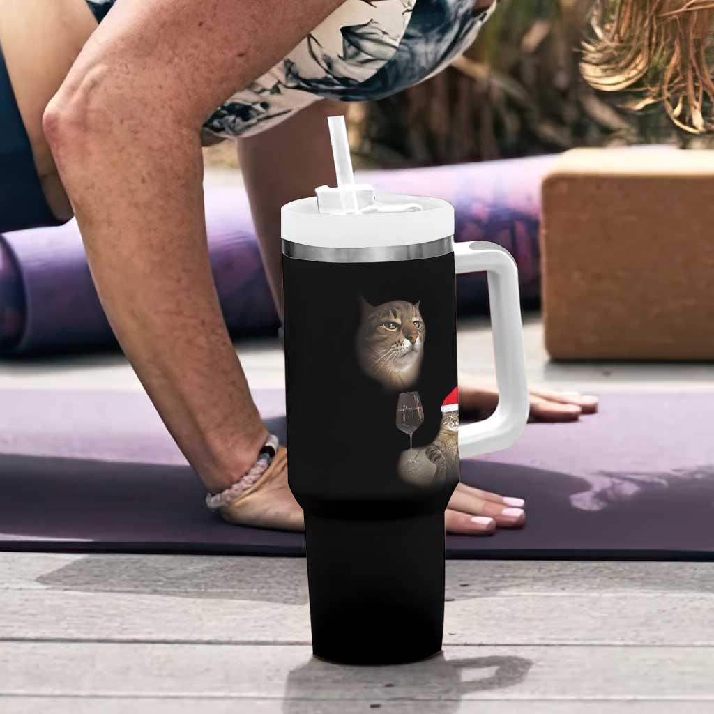 Funny Cat Christmas Tumbler With Handle Cats Drinking Wine Oddly Specific Meme - Wonder Print Shop