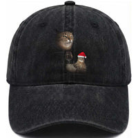 Funny Cat Christmas Washed Cotton Baseball Cap Cats Drinking Wine Oddly Specific Meme