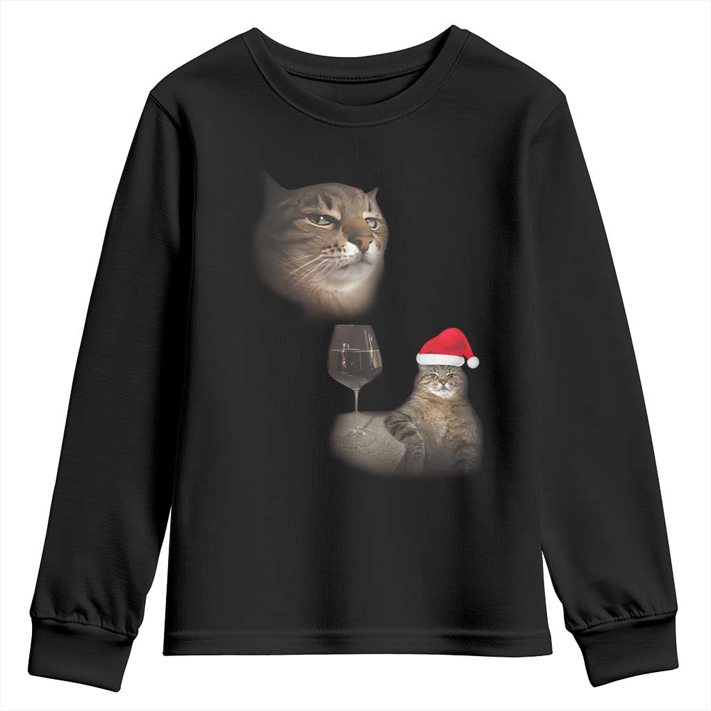 Funny Cat Christmas Youth Sweatshirt Cats Drinking Wine Oddly Specific Meme - Wonder Print Shop