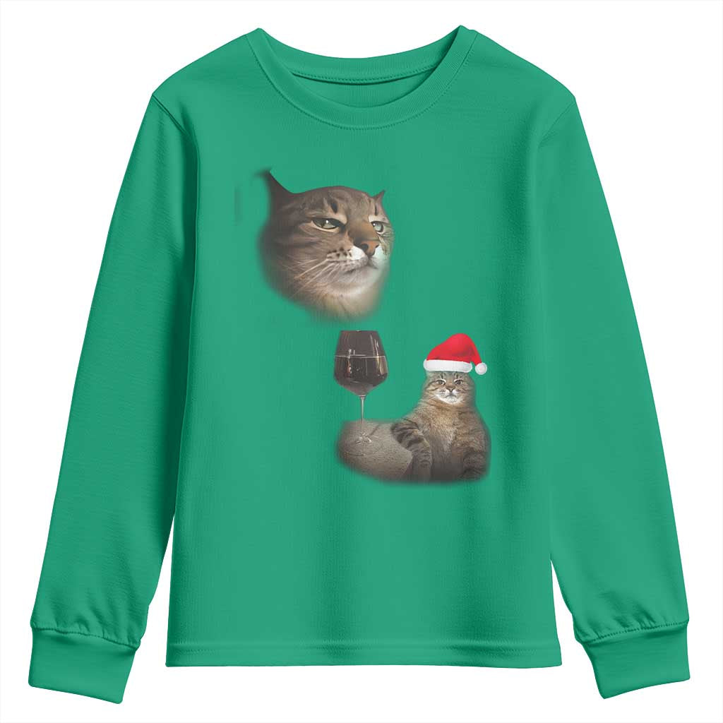 Funny Cat Christmas Youth Sweatshirt Cats Drinking Wine Oddly Specific Meme - Wonder Print Shop