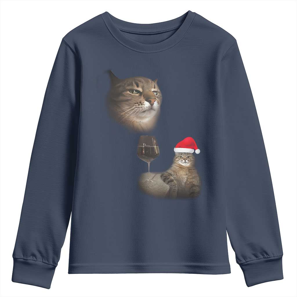 Funny Cat Christmas Youth Sweatshirt Cats Drinking Wine Oddly Specific Meme - Wonder Print Shop