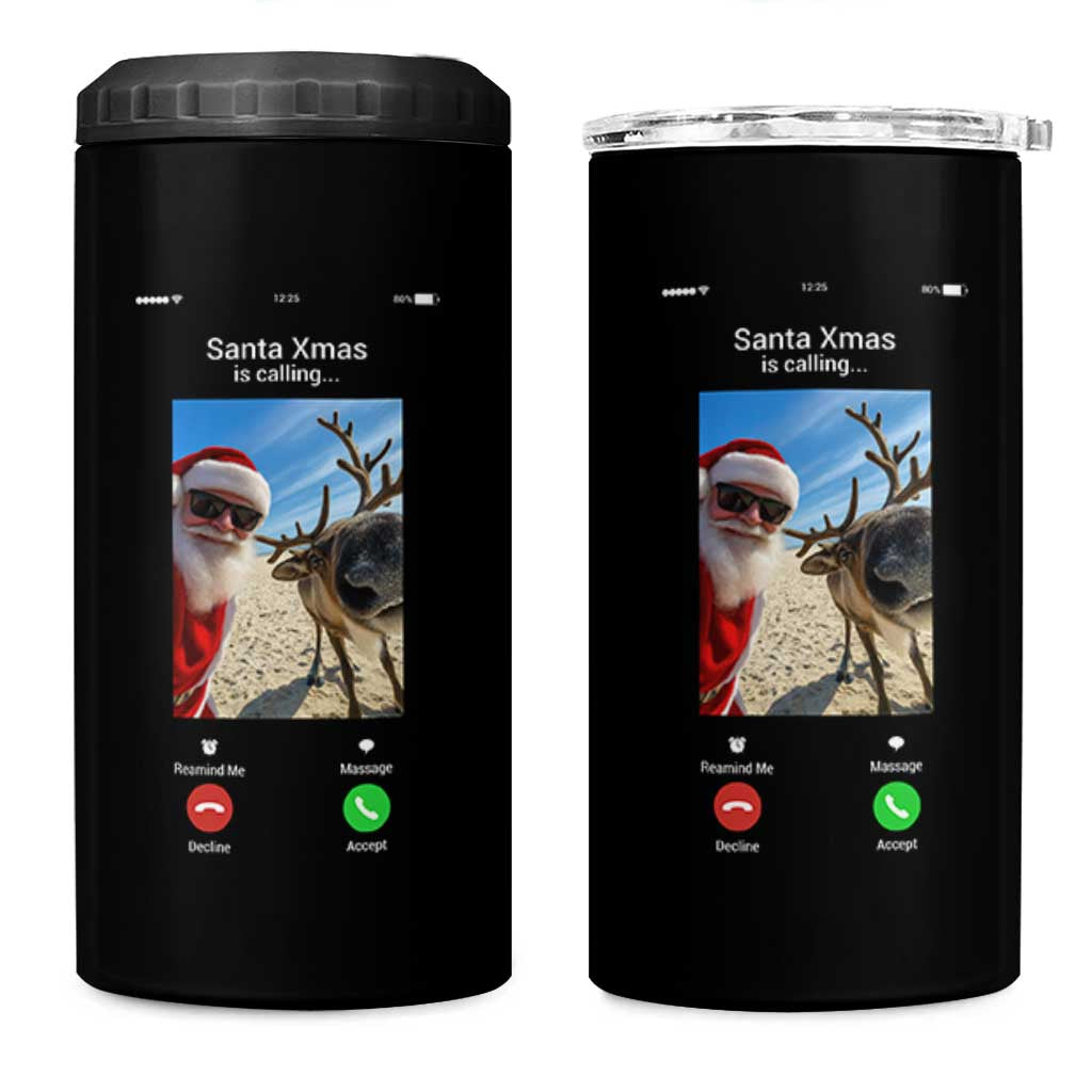 Santa Christmas Meme 4 in 1 Can Cooler Tumbler Reindeer Video Call - Wonder Print Shop