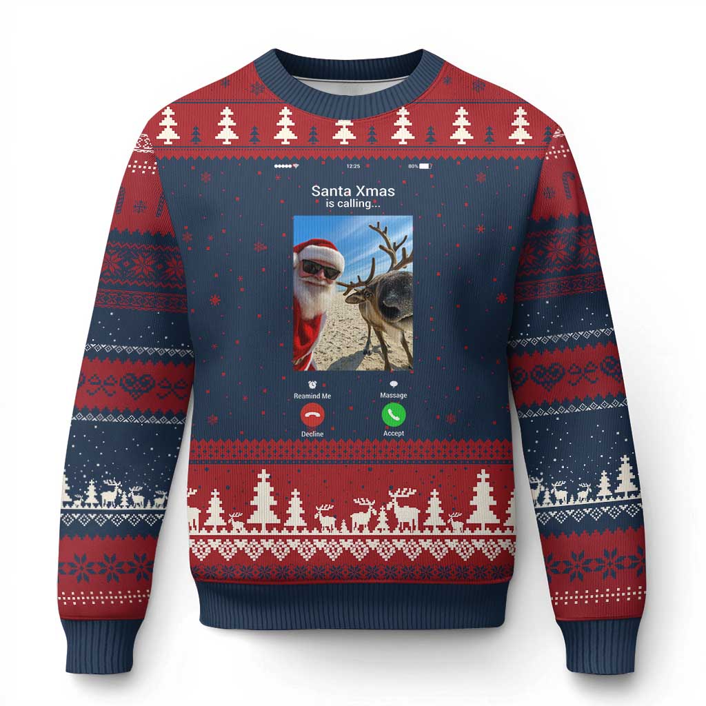 Santa Xmas Meme Ugly Christmas Sweater Reindeer Video Call - Wonder Print Shop
