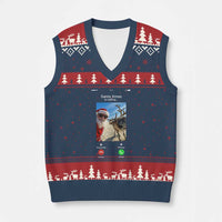 Santa Xmas Meme V-Neck Knit Sweater Vest Reindeer Video Call - Wonder Print Shop