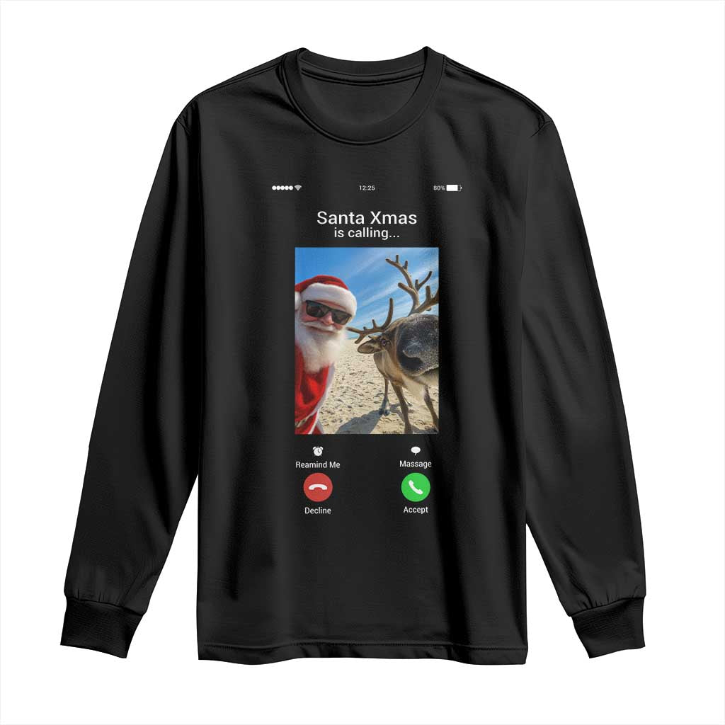Santa Christmas Meme Long Sleeve Shirt Reindeer Video Call - Wonder Print Shop