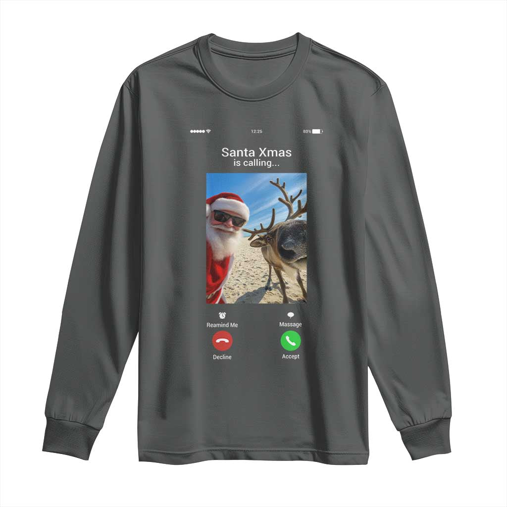 Santa Christmas Meme Long Sleeve Shirt Reindeer Video Call - Wonder Print Shop