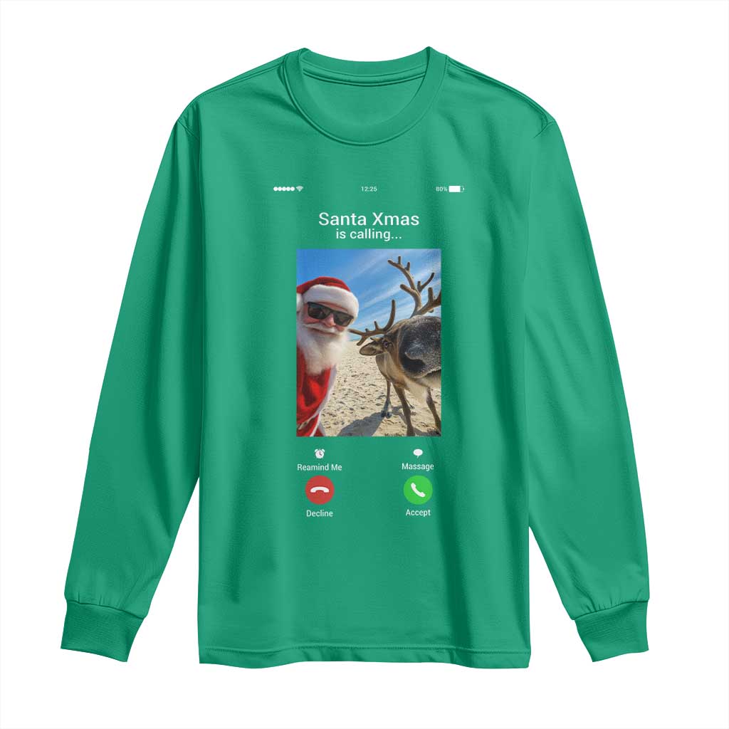 Santa Christmas Meme Long Sleeve Shirt Reindeer Video Call - Wonder Print Shop