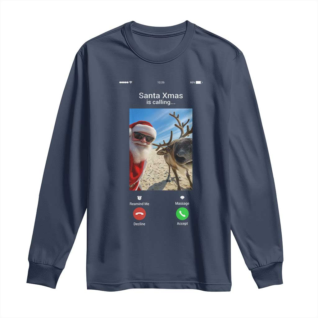 Santa Christmas Meme Long Sleeve Shirt Reindeer Video Call - Wonder Print Shop