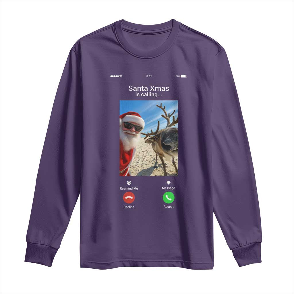 Santa Christmas Meme Long Sleeve Shirt Reindeer Video Call - Wonder Print Shop