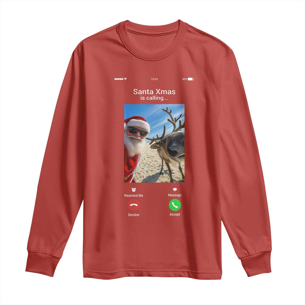 Santa Christmas Meme Long Sleeve Shirt Reindeer Video Call - Wonder Print Shop