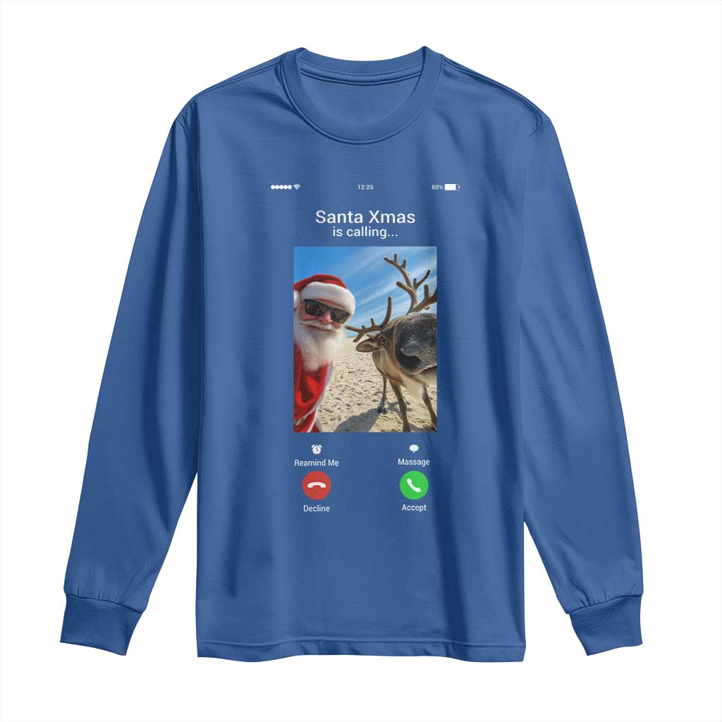 Santa Christmas Meme Long Sleeve Shirt Reindeer Video Call - Wonder Print Shop