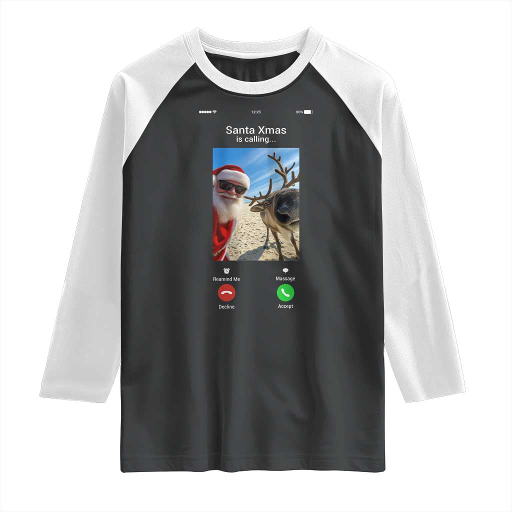 Santa Christmas Meme Raglan Shirt Reindeer Video Call - Wonder Print Shop