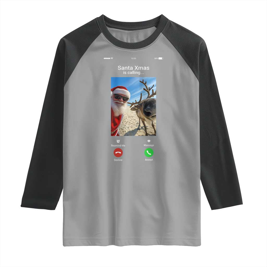 Santa Christmas Meme Raglan Shirt Reindeer Video Call - Wonder Print Shop