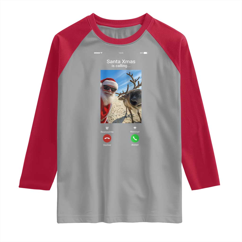 Santa Christmas Meme Raglan Shirt Reindeer Video Call - Wonder Print Shop
