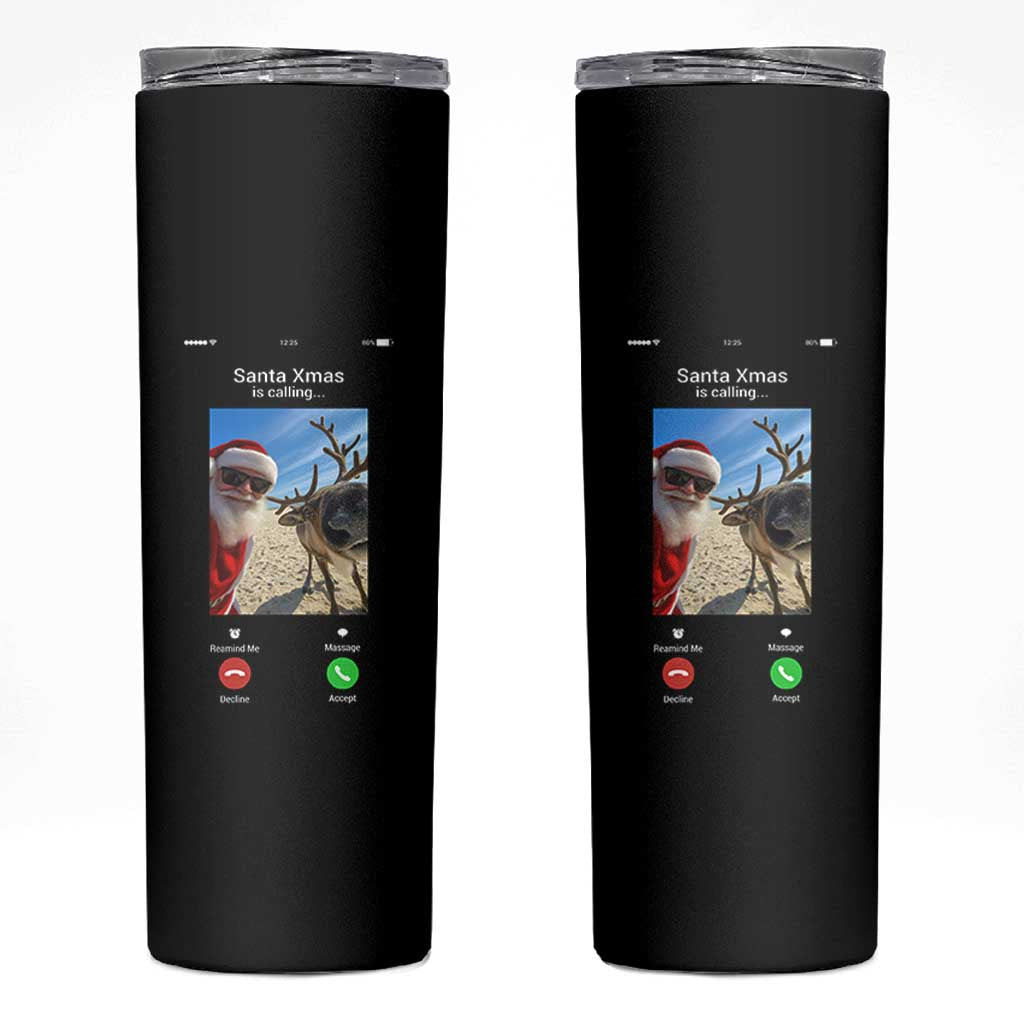 Santa Christmas Meme Skinny Tumbler Reindeer Video Call - Wonder Print Shop