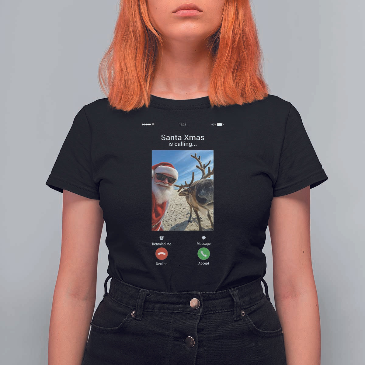 Santa Christmas Meme T Shirt For Women Reindeer Video Call - Wonder Print Shop