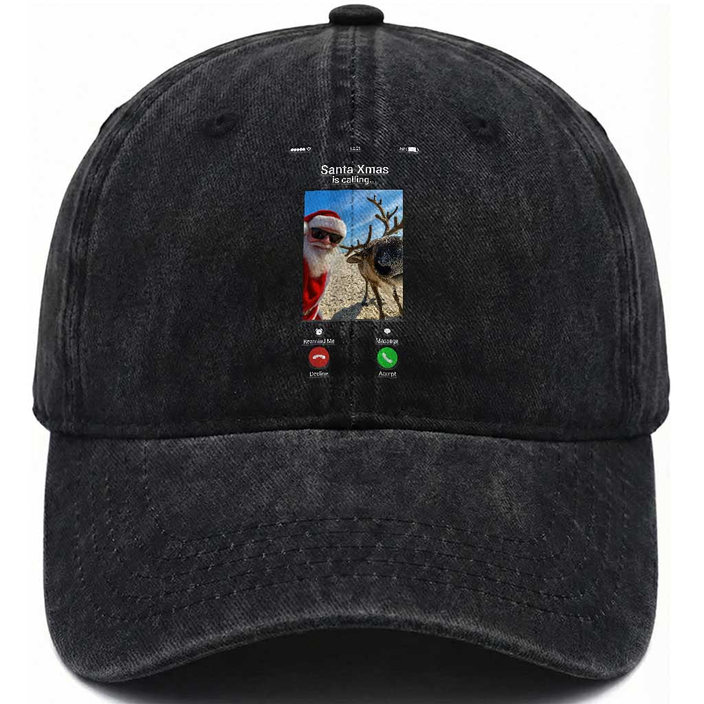 Santa Christmas Meme Washed Cotton Baseball Cap Reindeer Video Call