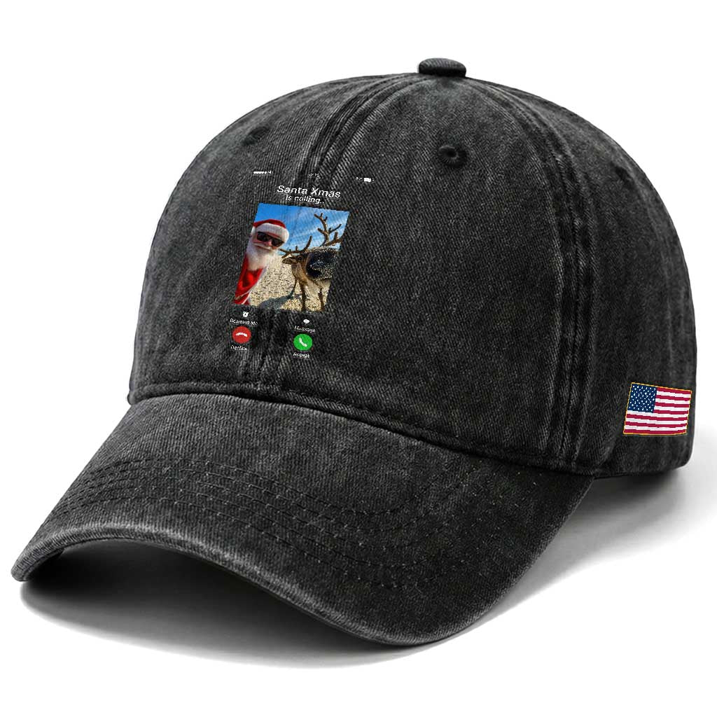 Santa Christmas Meme Washed Cotton Baseball Cap Reindeer Video Call