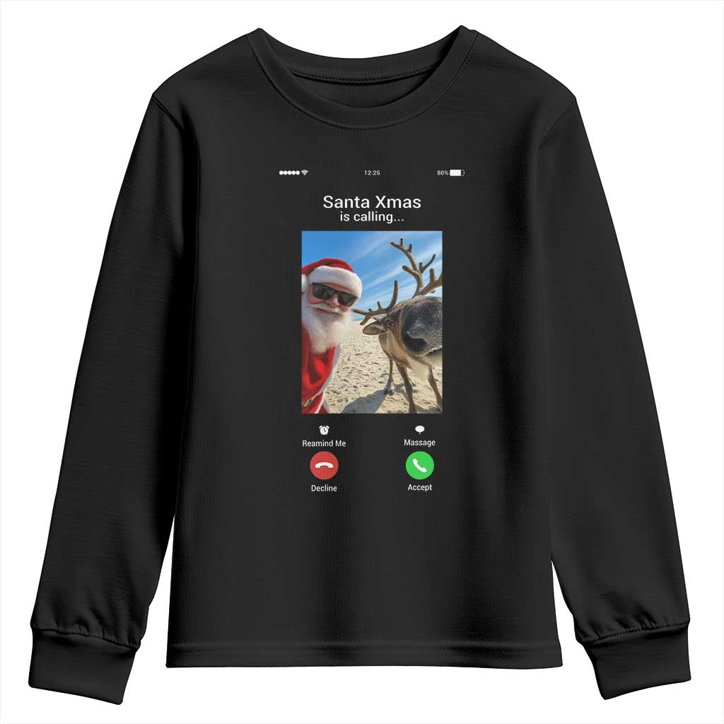 Santa Christmas Meme Youth Sweatshirt Reindeer Video Call - Wonder Print Shop