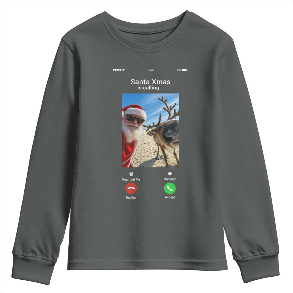Santa Christmas Meme Youth Sweatshirt Reindeer Video Call - Wonder Print Shop
