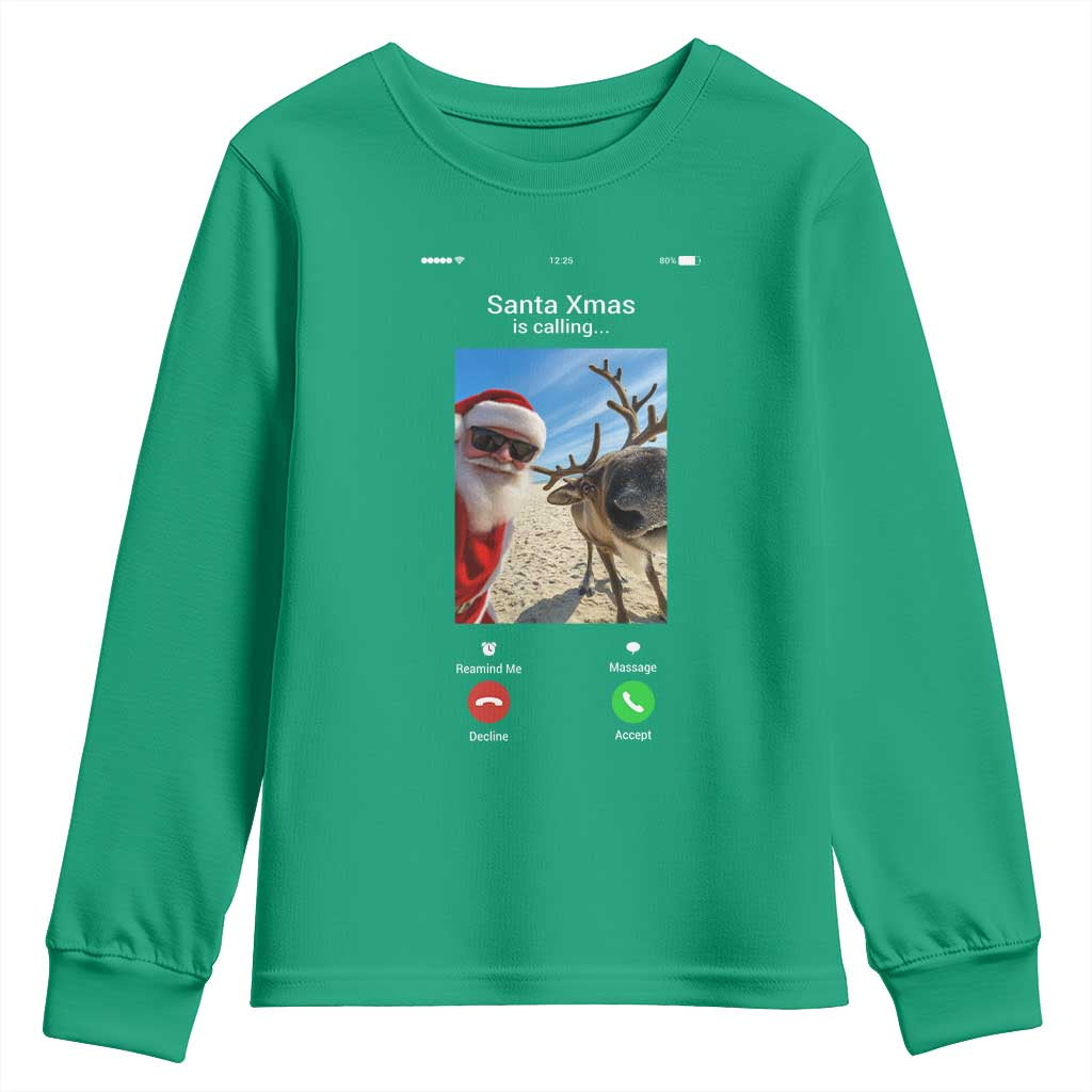 Santa Christmas Meme Youth Sweatshirt Reindeer Video Call - Wonder Print Shop