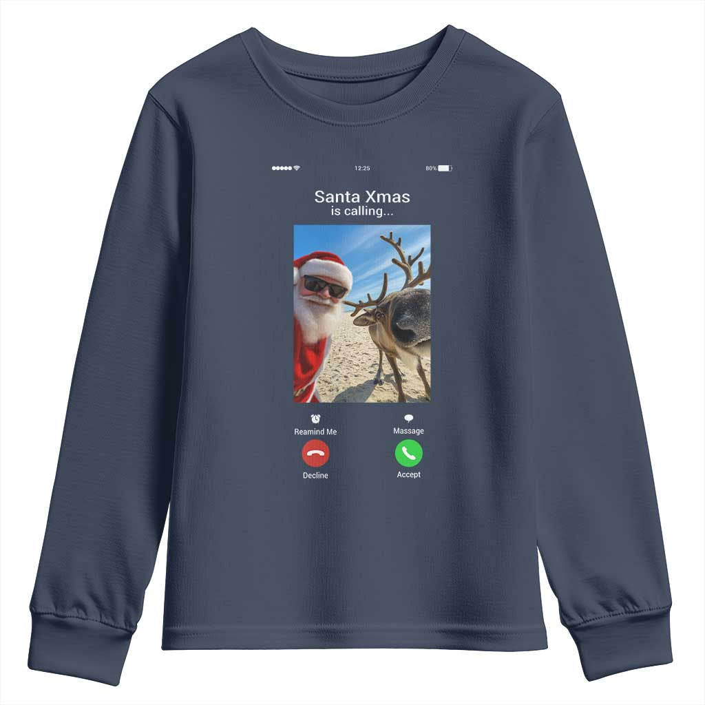 Santa Christmas Meme Youth Sweatshirt Reindeer Video Call - Wonder Print Shop