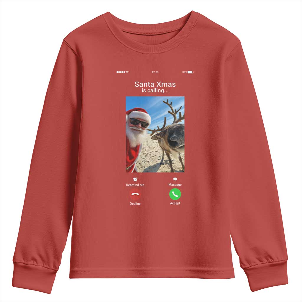 Santa Christmas Meme Youth Sweatshirt Reindeer Video Call - Wonder Print Shop