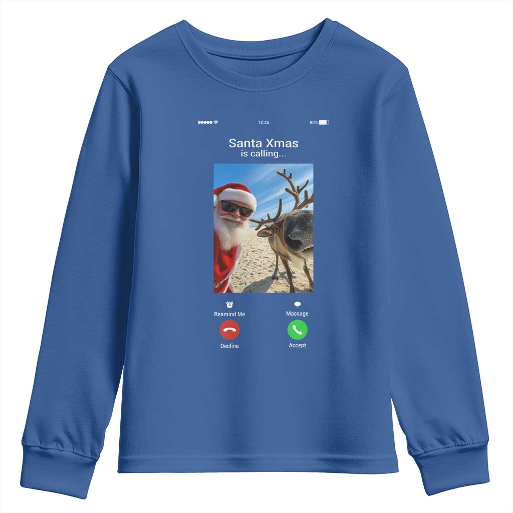 Santa Christmas Meme Youth Sweatshirt Reindeer Video Call - Wonder Print Shop