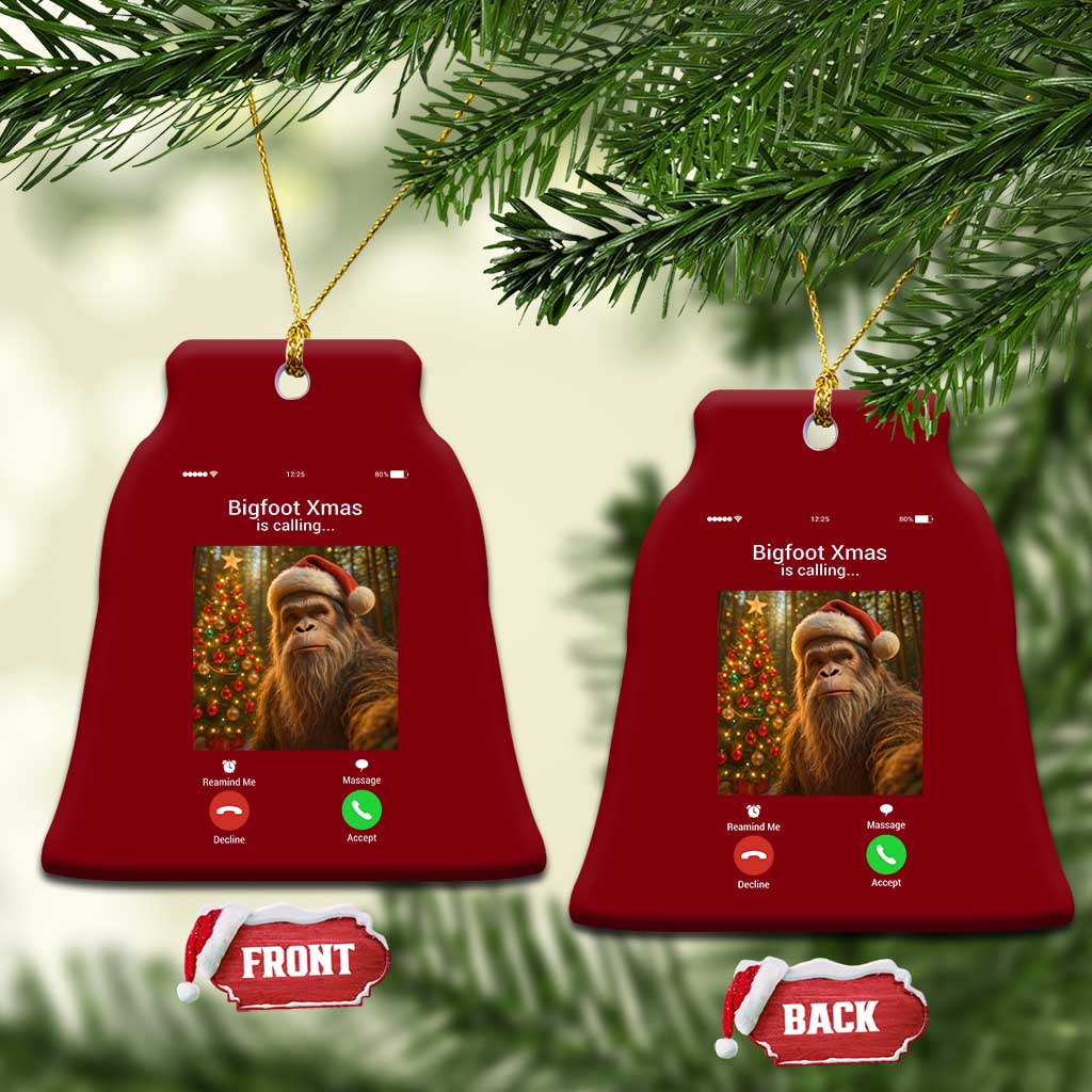 Funny Bigfoot Xmas Ceramic Ornament Sasquatch Video Call Meme - Wonder Print Shop