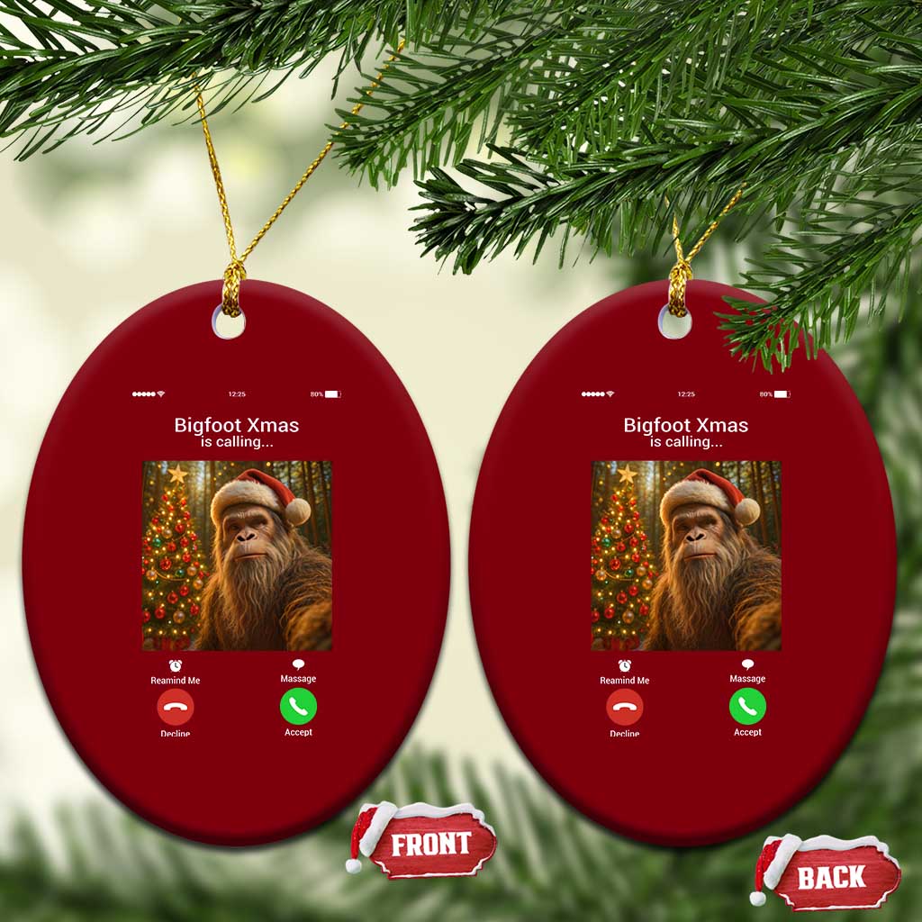 Funny Bigfoot Xmas Ceramic Ornament Sasquatch Video Call Meme - Wonder Print Shop