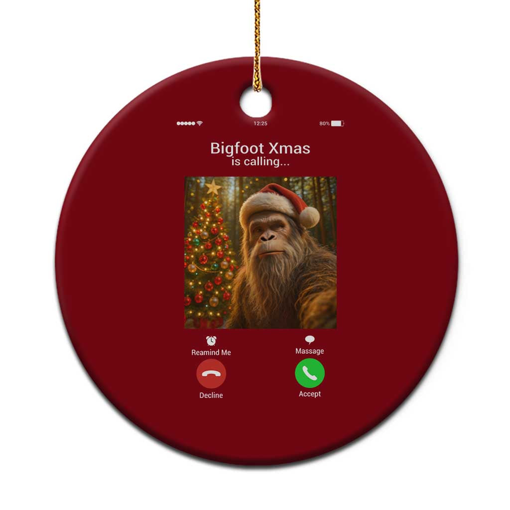 Funny Bigfoot Xmas Ceramic Ornament Sasquatch Video Call Meme - Wonder Print Shop