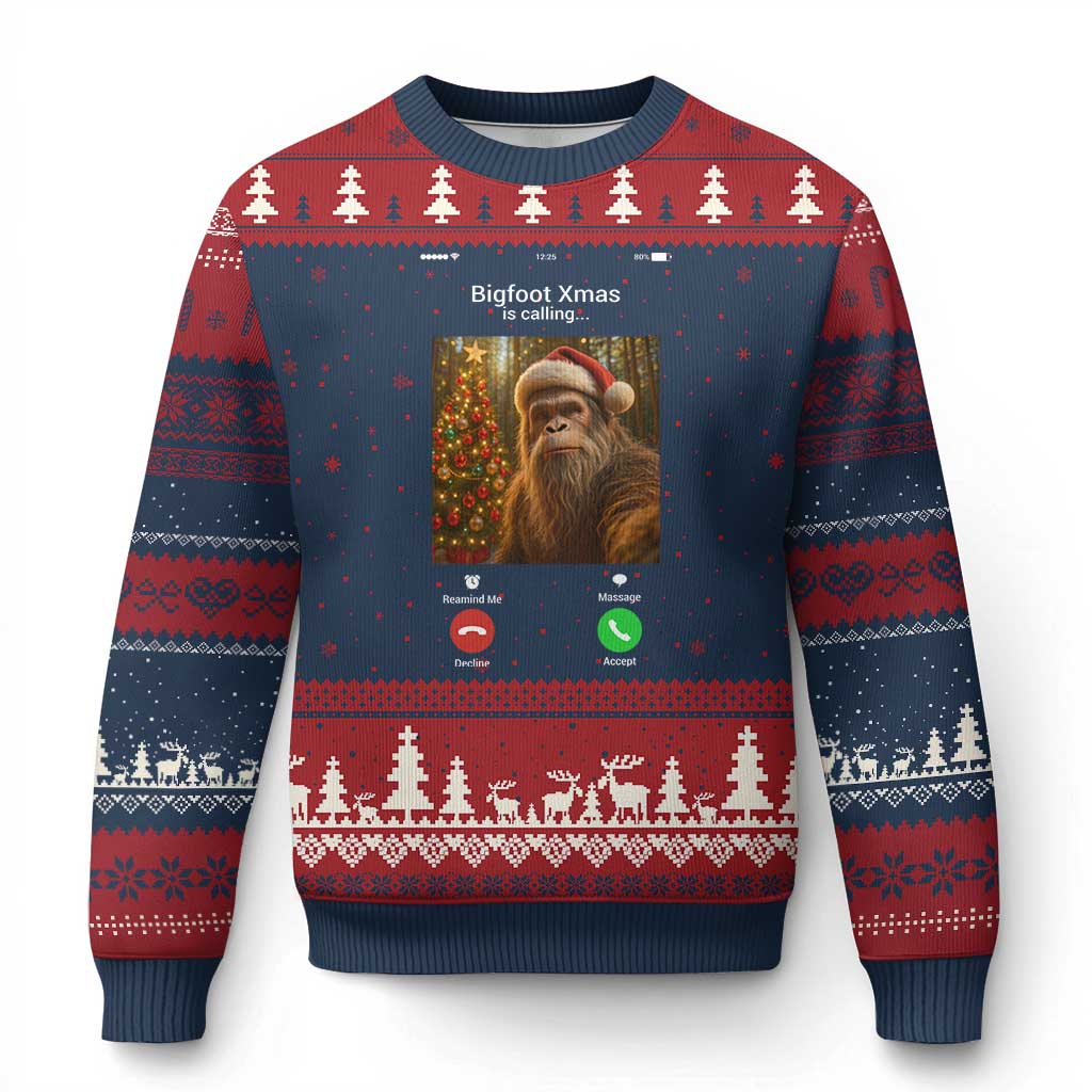 Funny Bigfoot Xmas Ugly Christmas Sweater Sasquatch Video Call Meme - Wonder Print Shop