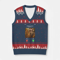 Funny Bigfoot Xmas V-Neck Knit Sweater Vest Sasquatch Video Call Meme - Wonder Print Shop