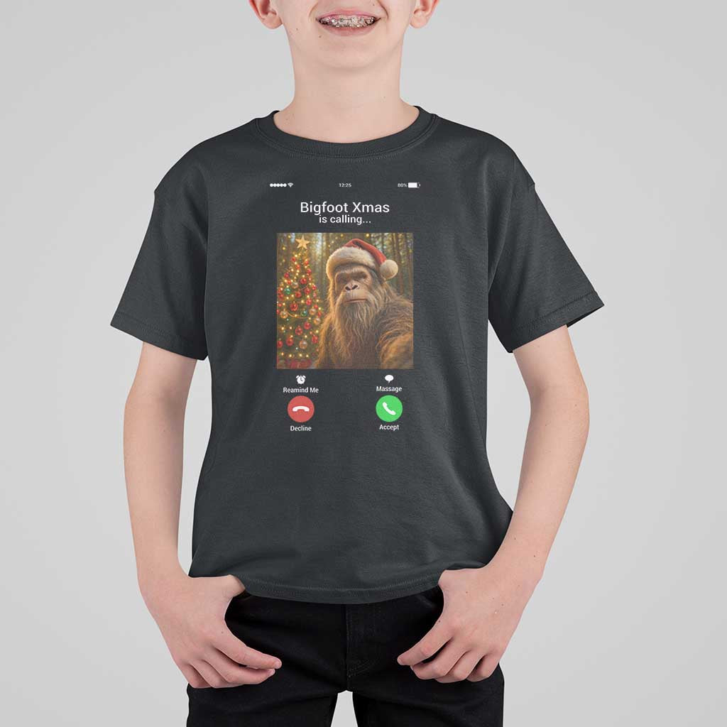 Funny Bigfoot Christmas T Shirt For Kid Sasquatch Video Call Meme - Wonder Print Shop