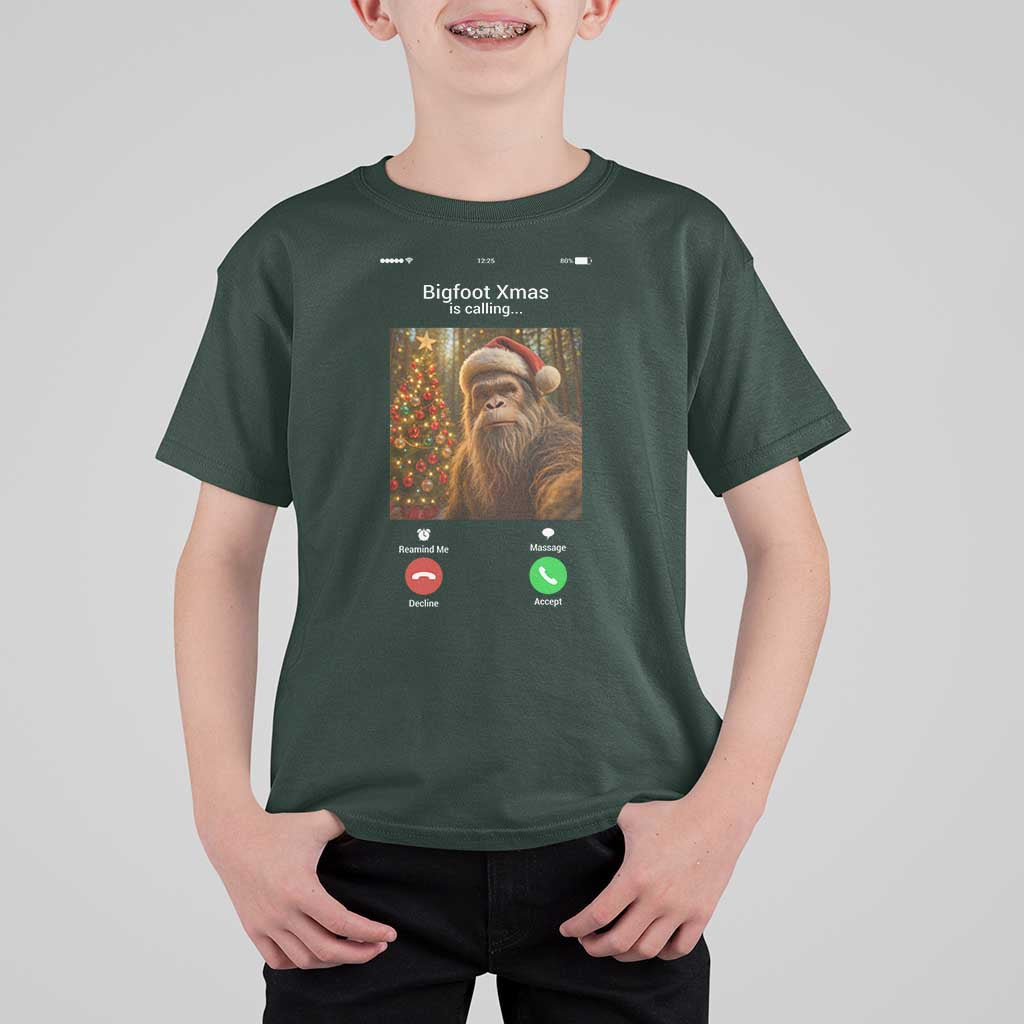 Funny Bigfoot Christmas T Shirt For Kid Sasquatch Video Call Meme - Wonder Print Shop