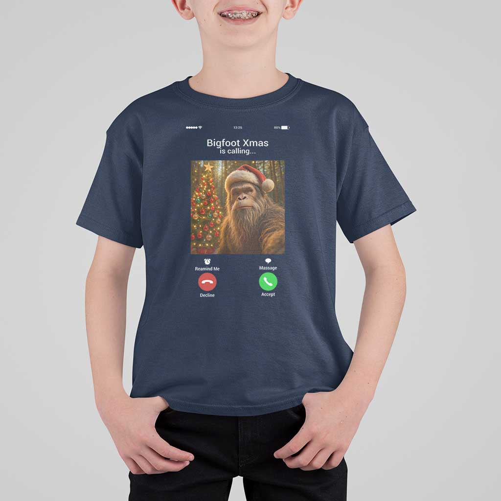 Funny Bigfoot Christmas T Shirt For Kid Sasquatch Video Call Meme - Wonder Print Shop