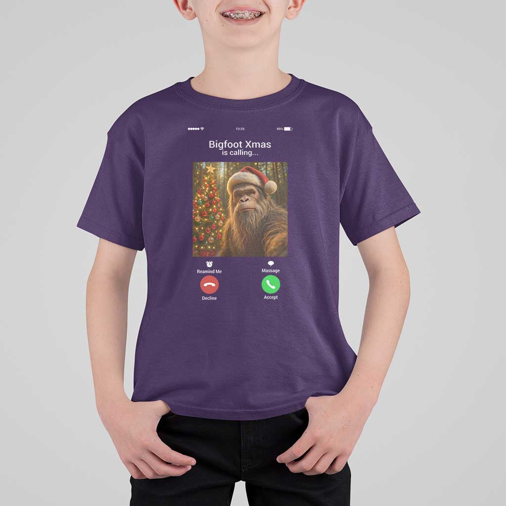 Funny Bigfoot Christmas T Shirt For Kid Sasquatch Video Call Meme - Wonder Print Shop