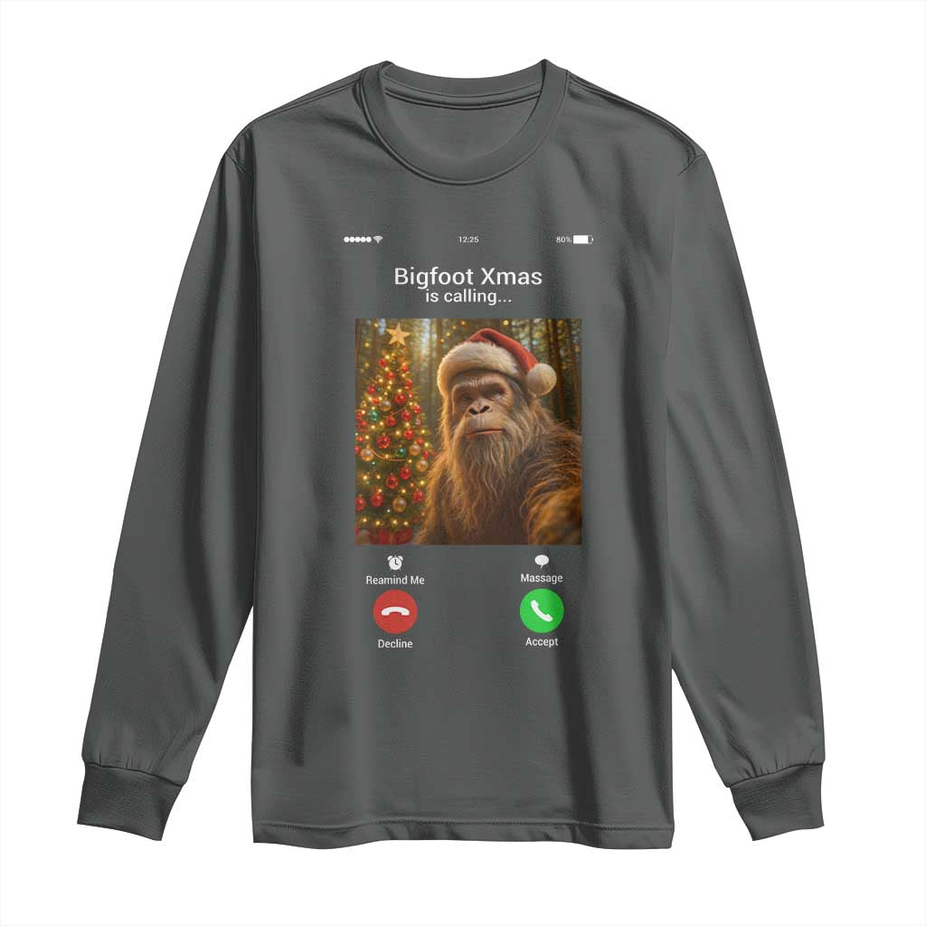 Funny Bigfoot Christmas Long Sleeve Shirt Sasquatch Video Call Meme - Wonder Print Shop