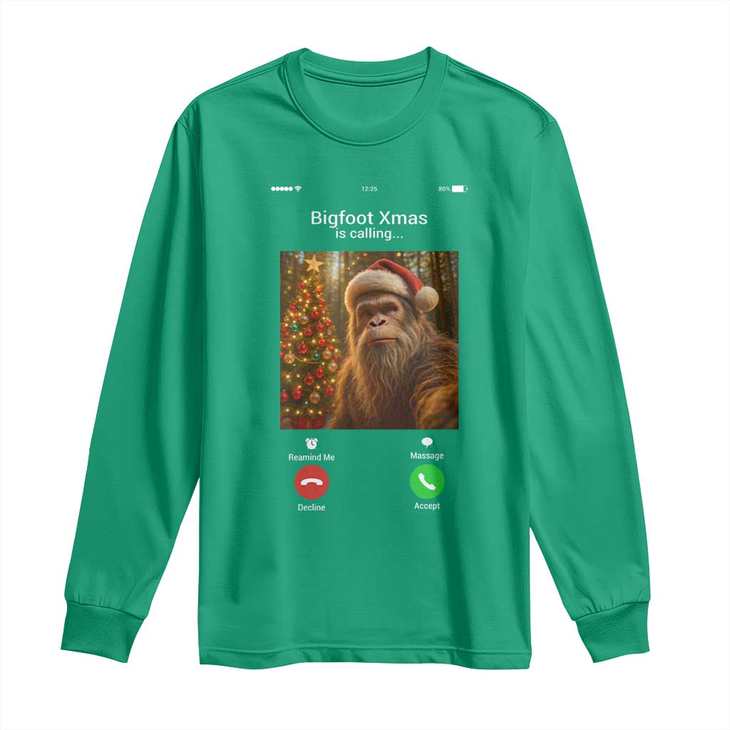 Funny Bigfoot Christmas Long Sleeve Shirt Sasquatch Video Call Meme - Wonder Print Shop