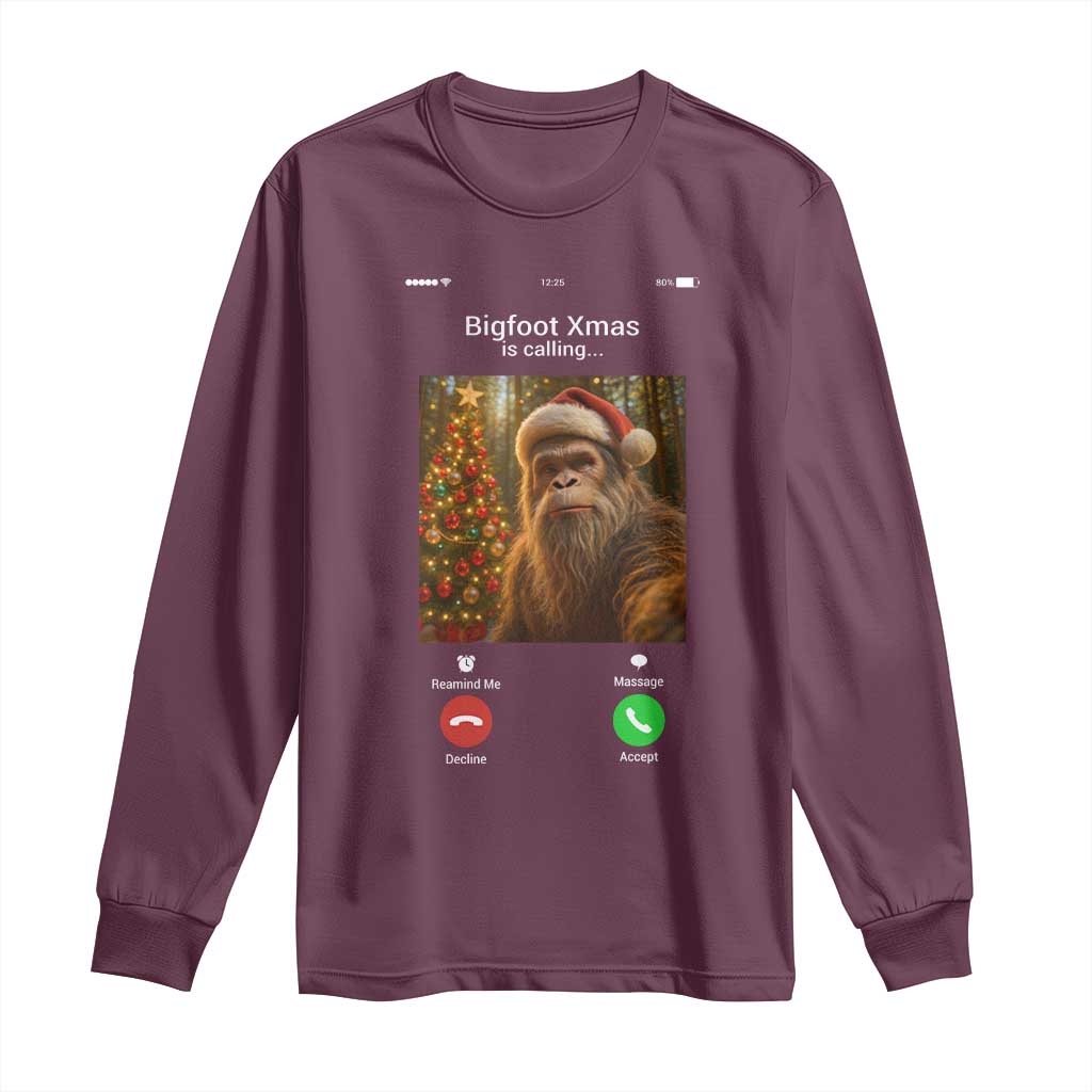 Funny Bigfoot Christmas Long Sleeve Shirt Sasquatch Video Call Meme - Wonder Print Shop