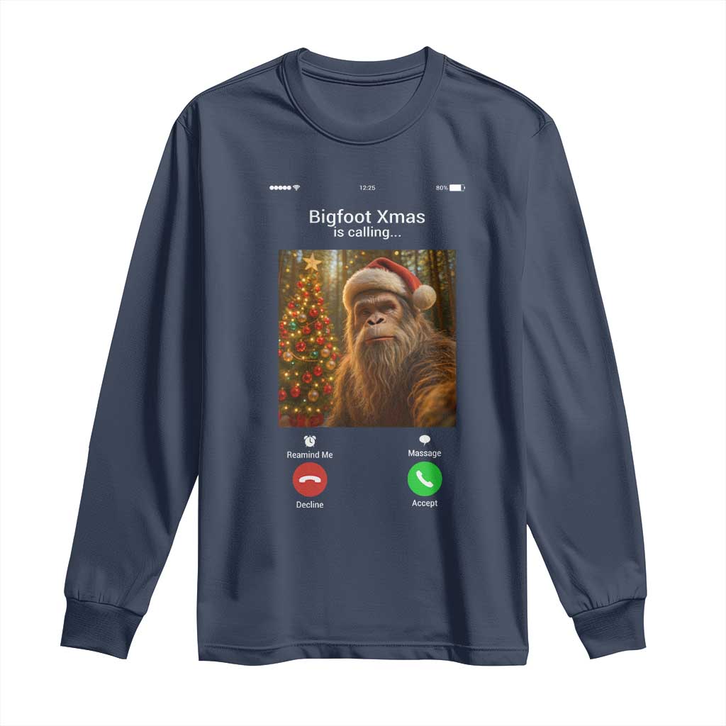 Funny Bigfoot Christmas Long Sleeve Shirt Sasquatch Video Call Meme - Wonder Print Shop