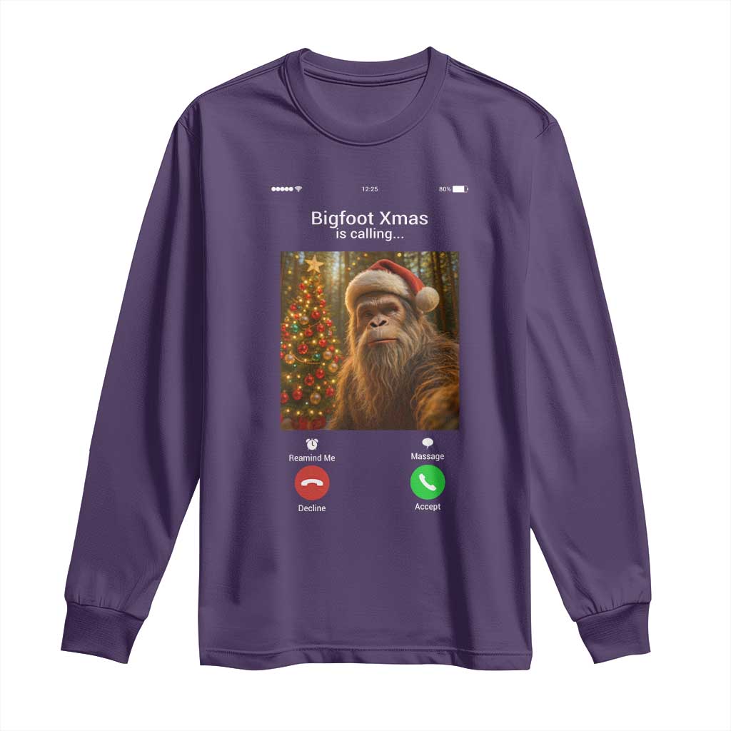 Funny Bigfoot Christmas Long Sleeve Shirt Sasquatch Video Call Meme - Wonder Print Shop