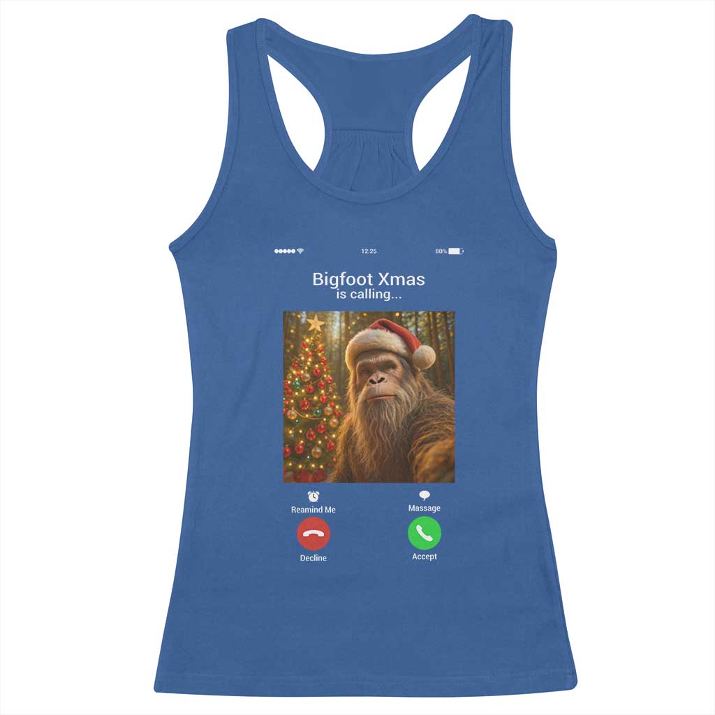 Funny Bigfoot Christmas Racerback Tank Top Sasquatch Video Call Meme - Wonder Print Shop