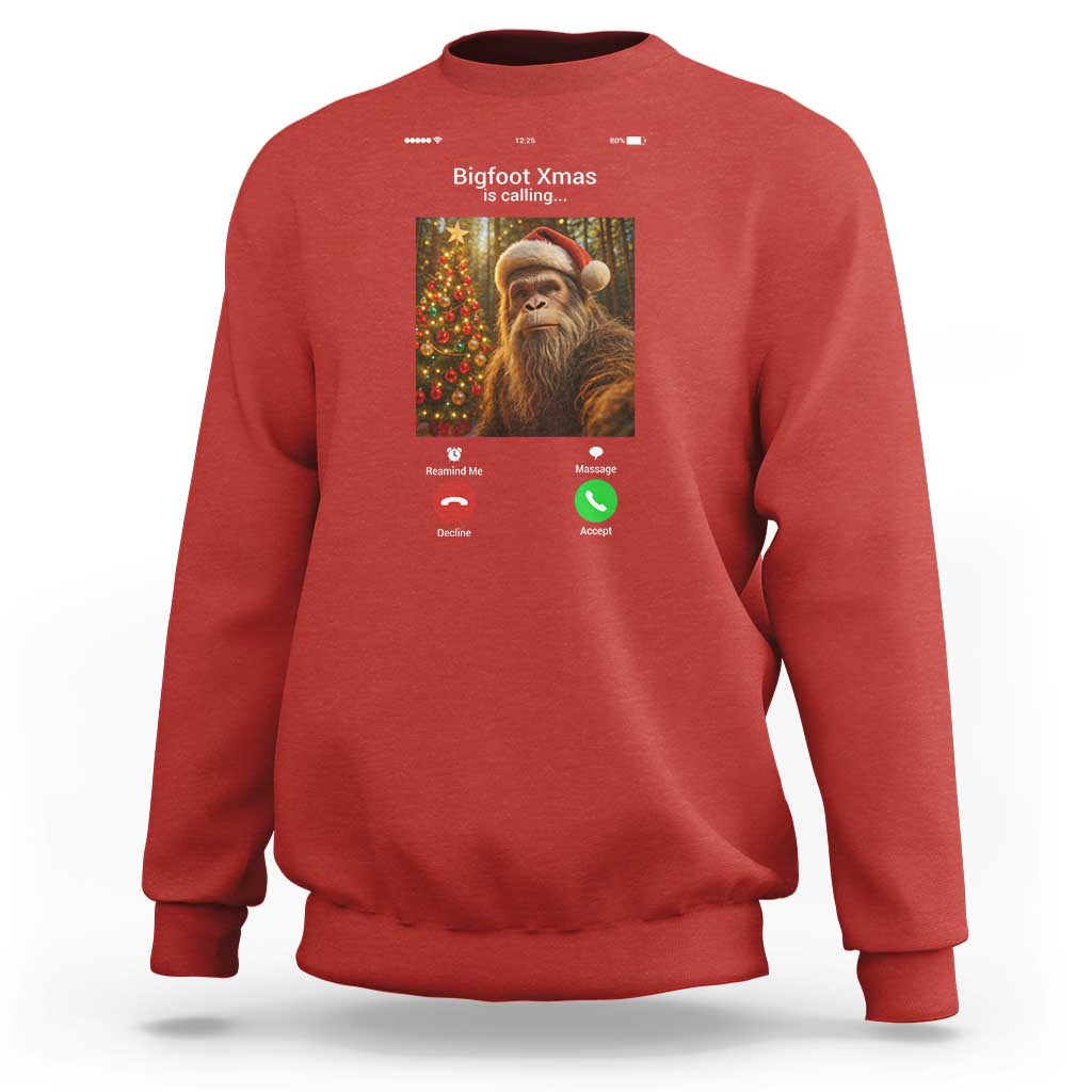 Funny Bigfoot Christmas Sweatshirt Sasquatch Video Call Meme - Wonder Print Shop