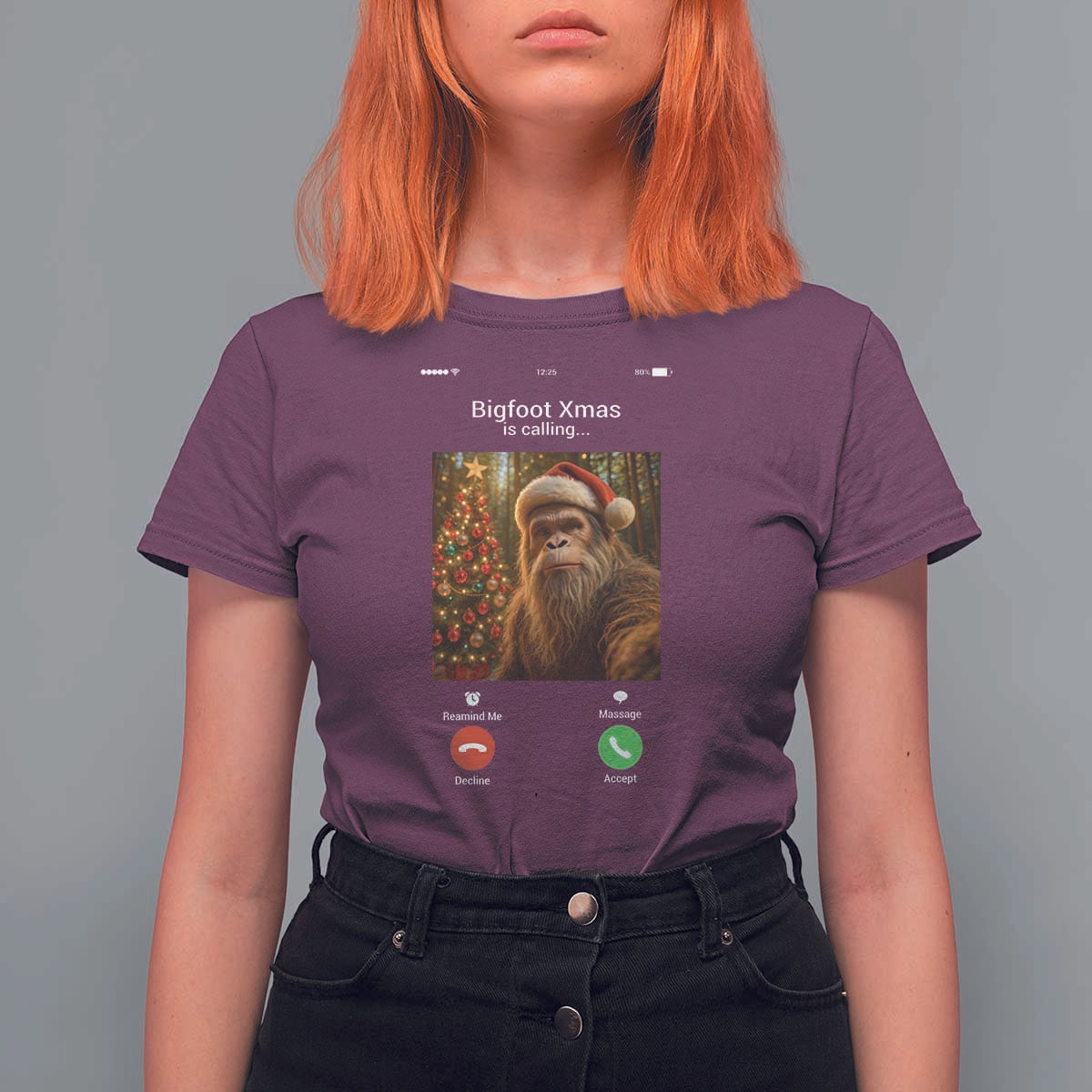 Funny Bigfoot Christmas T Shirt For Women Sasquatch Video Call Meme - Wonder Print Shop