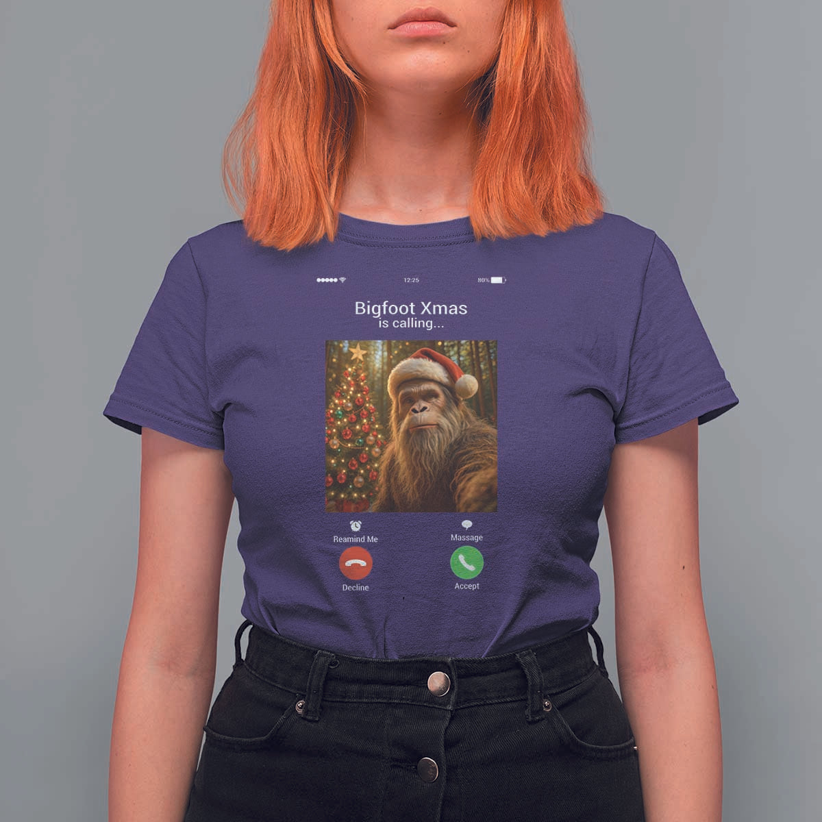 Funny Bigfoot Christmas T Shirt For Women Sasquatch Video Call Meme - Wonder Print Shop